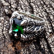 Emerald Claw Sterling Silver Men's Gothic Ring